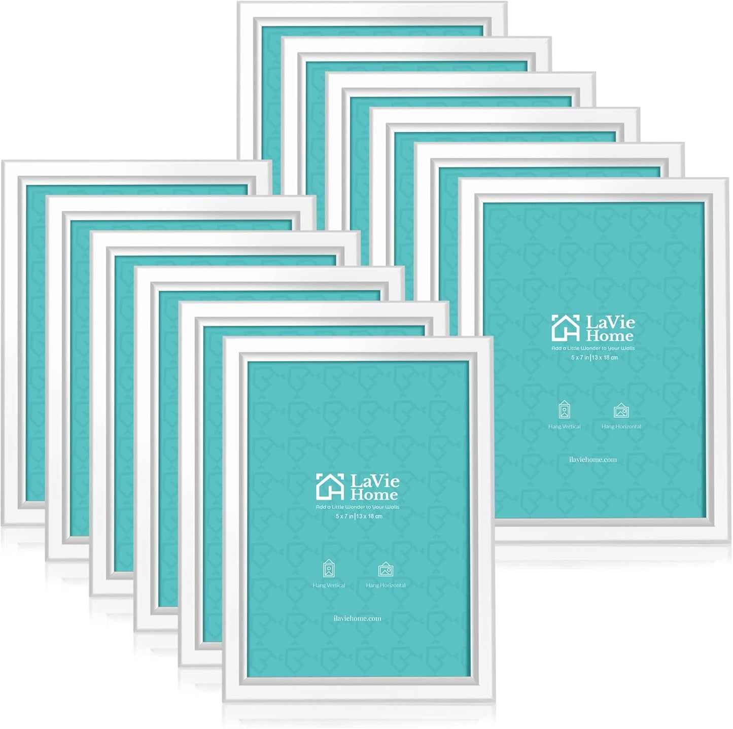LaVie Home 5x7 Picture Frames - Set of 12 White Frames with High Definition Glass for Wall & Table Display