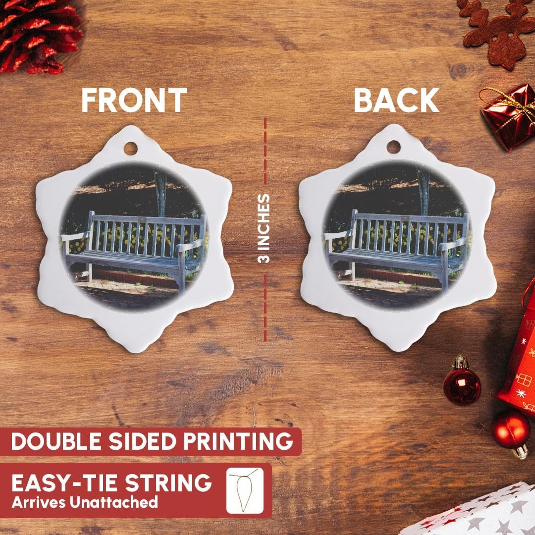 Spring Flowers Wooden Bench Snowflake Ornament - 3DRose Sit and Relax Decor