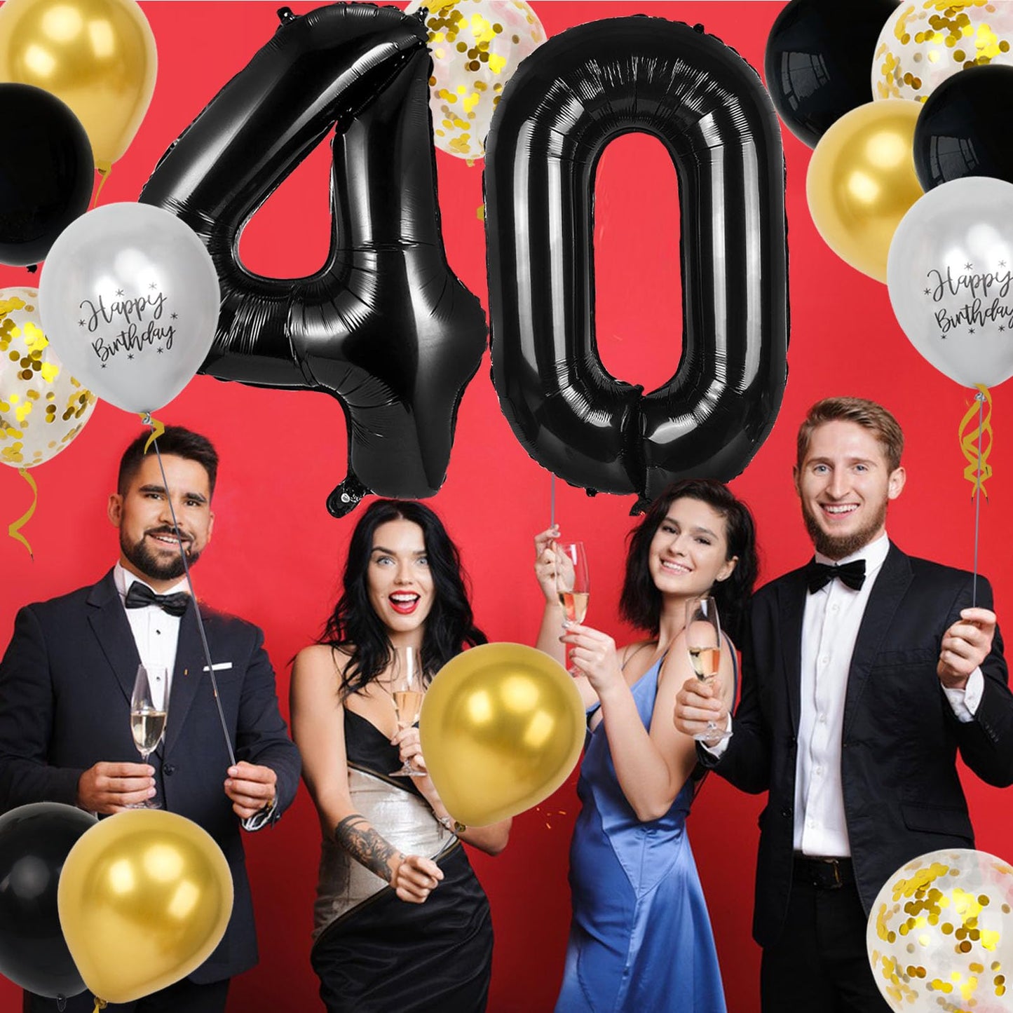 40th Birthday Decorations for Men Women, 40 inch 40 Balloon Numbers, 18 pcs 12 inch 40th Birthday Decoration Balloons for 40th Men Women Birthday Anniversary Party Decoration