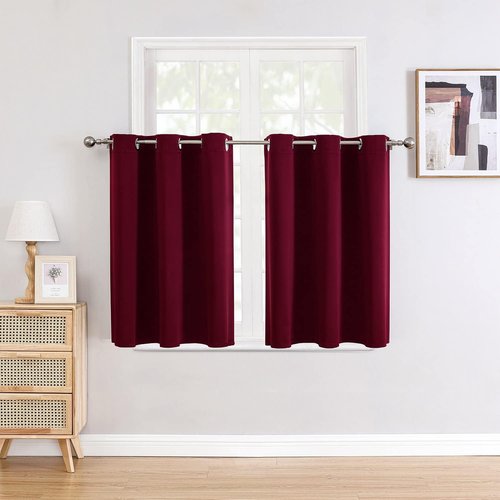 ChrisDowa Small Window Curtains - Grommet Thermal Insulated Room Darkening Panels (Burgundy Red, 52 x 36 Inch)