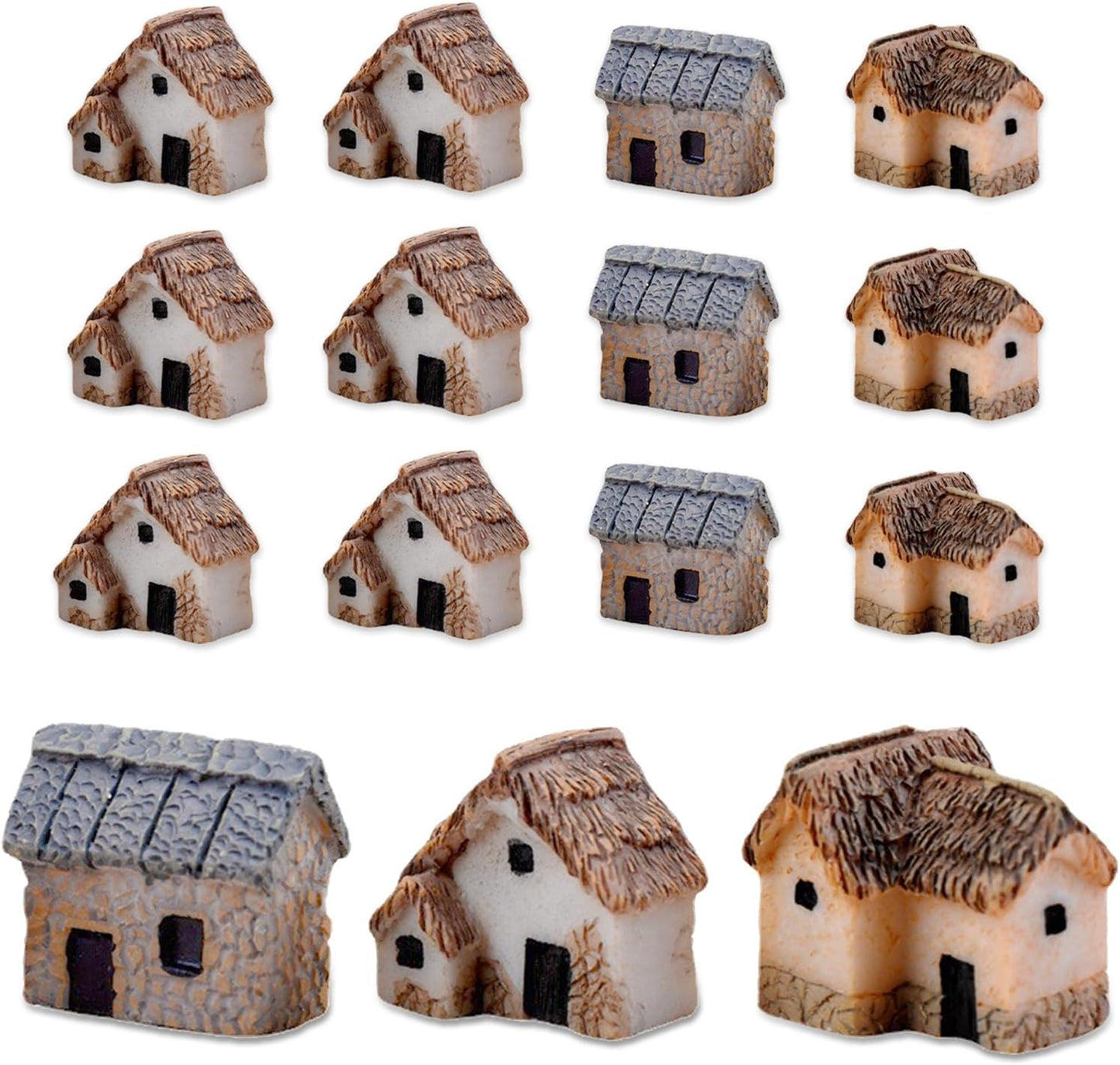Skiennix Miniature House Village Set - 12pcs Resin Figurine Buildings for Fairy Garden Decor | Perfect for Bonsai & Succulents
