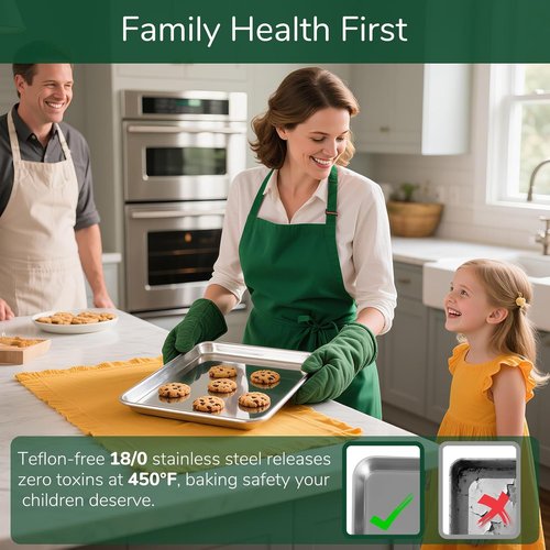 18/0 Stainless Steel Baking Sheet - Oven-Safe Non-Toxic Cookie Sheet with Cooling Rack | 12.4 Inch, Rust Resistant & Easy to Clean