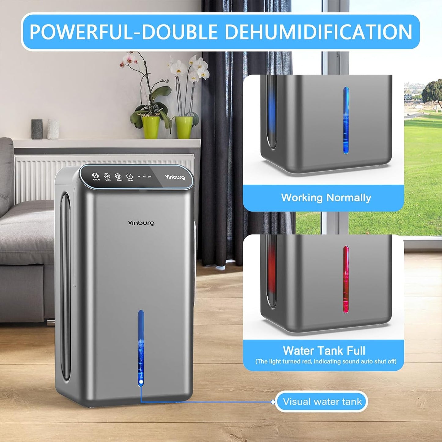 Skiennix Dehumidifier - Quiet 1000 Sq.Ft. Home Unit with Auto Shut Off & Aromatherapy | 7-Color LED Light