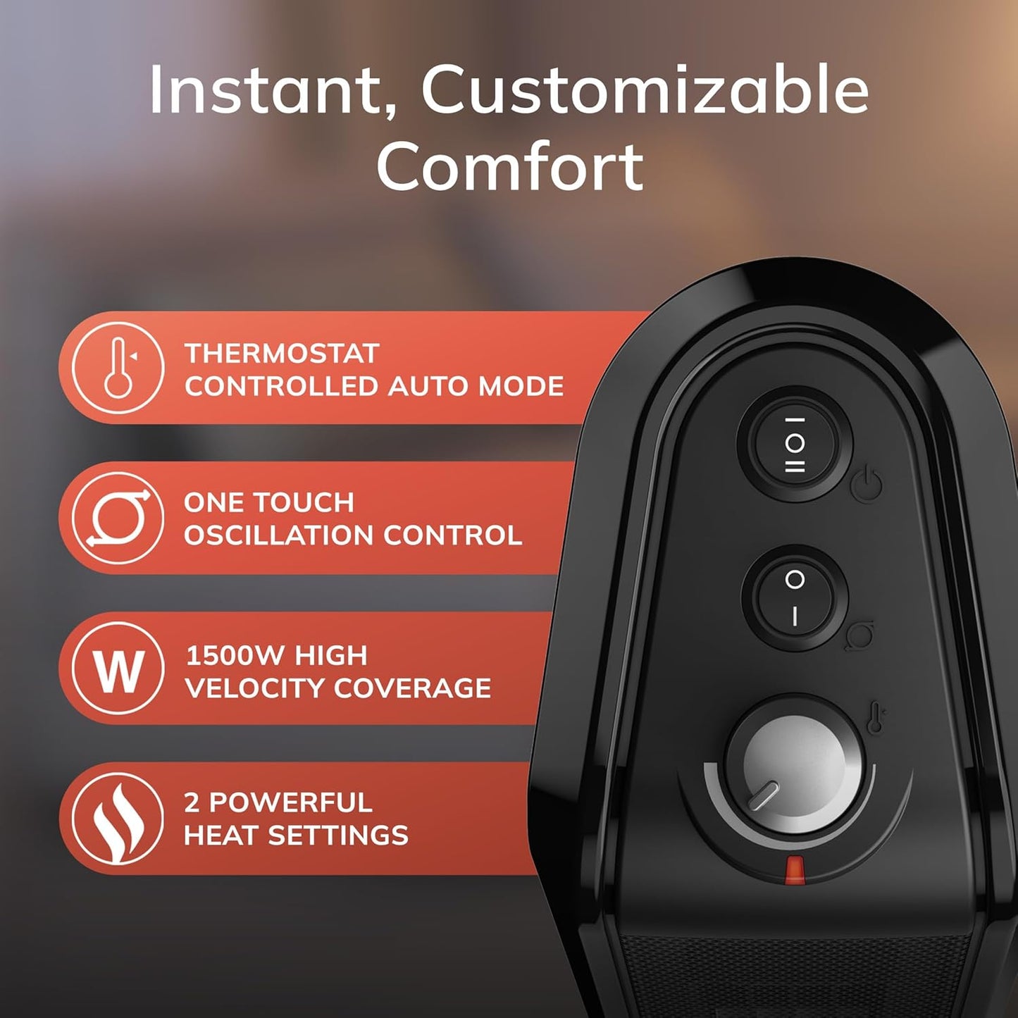 Lasko Oscillating Ceramic Tower Space Heater - 1500W with Adjustable Thermostat & Overheat Protection | 15.7 Inches, Black