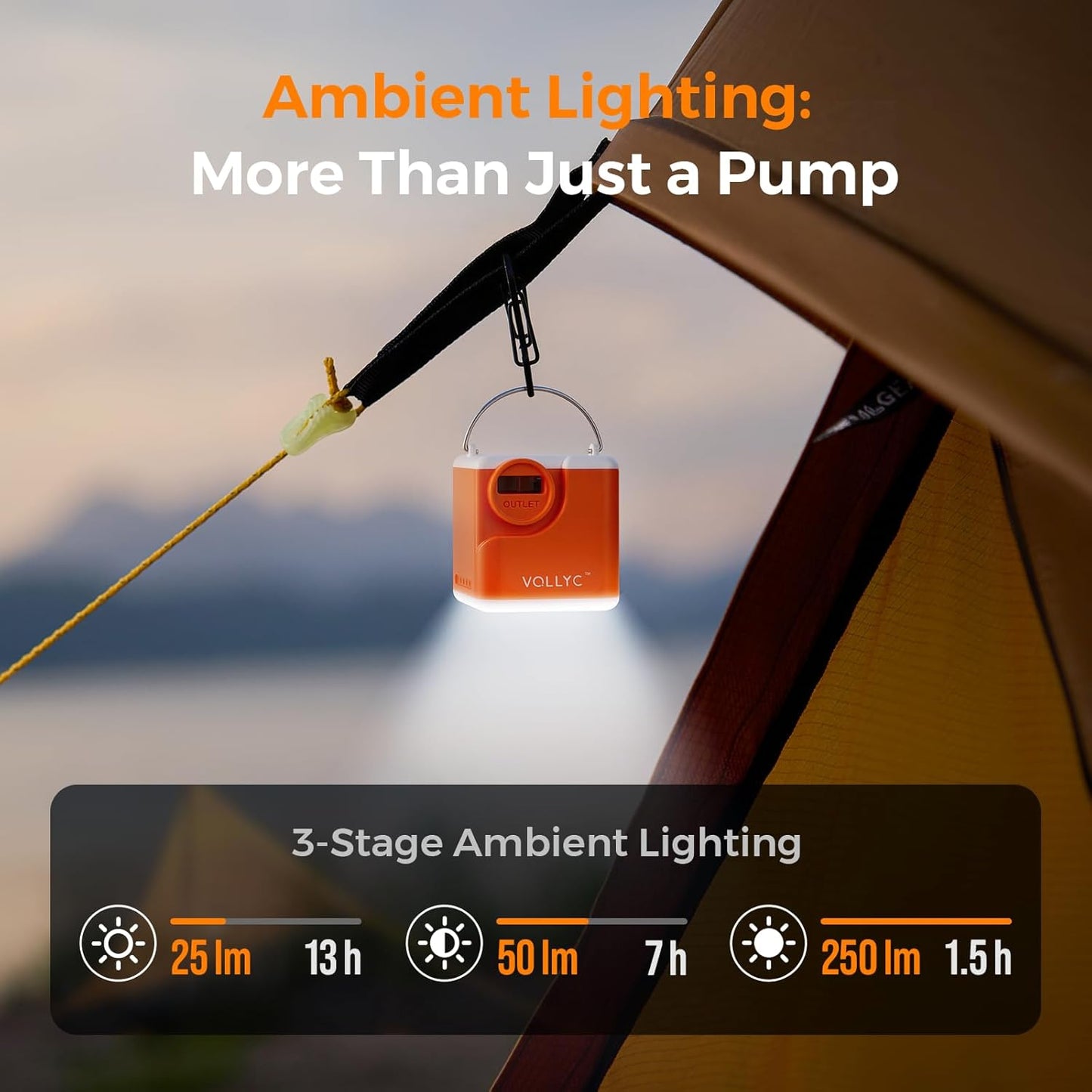 Skiennix Portable Air Pump - 2400mAh Ultra Powerful Mini Pump with Camping Light | Ideal for Air Mattresses, Pool Floats & Vacuum Bags