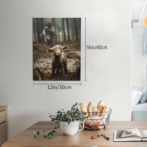 FOSMXA Jesus And Lamb Canvas Wall Art - Inspirational Christian Decor For Bedroom | 12x16 Inch