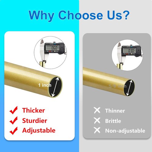Byondeth Adjustable Curtain Rods - 16 to 200 Inches, 1 Inch Diameter, Flash Gold Aluminium Finials