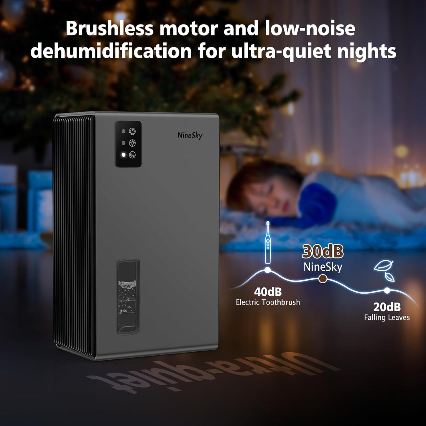 NineSky Dehumidifier - 1000 Sq.Ft. Home Dehumidifier with 95oz Tank & 7-Color Ambient Light | Quiet & Auto Shut Off (Grey)