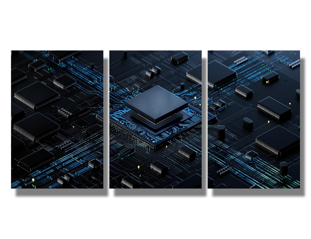 Digital Chip Pictures for Bedroom Wall Decor CPU Concept Prints Wall Art Canvas Artwork Wall Decor Multi Panel Wall Art Home Decor Wall Art Canvas Framed Wall Hanging Decor Ready to Hang 16X24X3 INCH