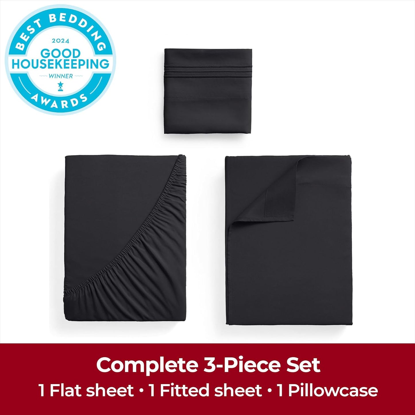 Mellanni Extra Deep Twin Sheets - Hotel Luxury Ultra Soft Cooling Bedding - Wrinkle & Stain Resistant (Twin, Black)