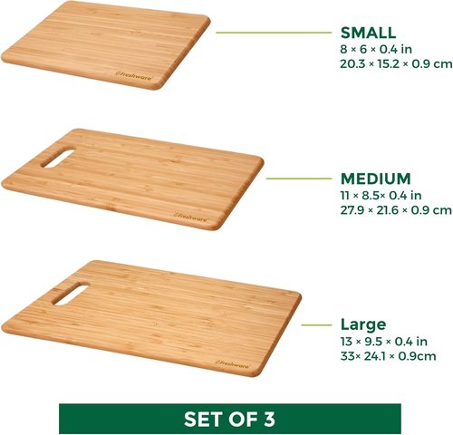 Freshware Bamboo Cutting Board Set - Knife Friendly, Lightweight & Easy Storage | 3 Wooden Boards