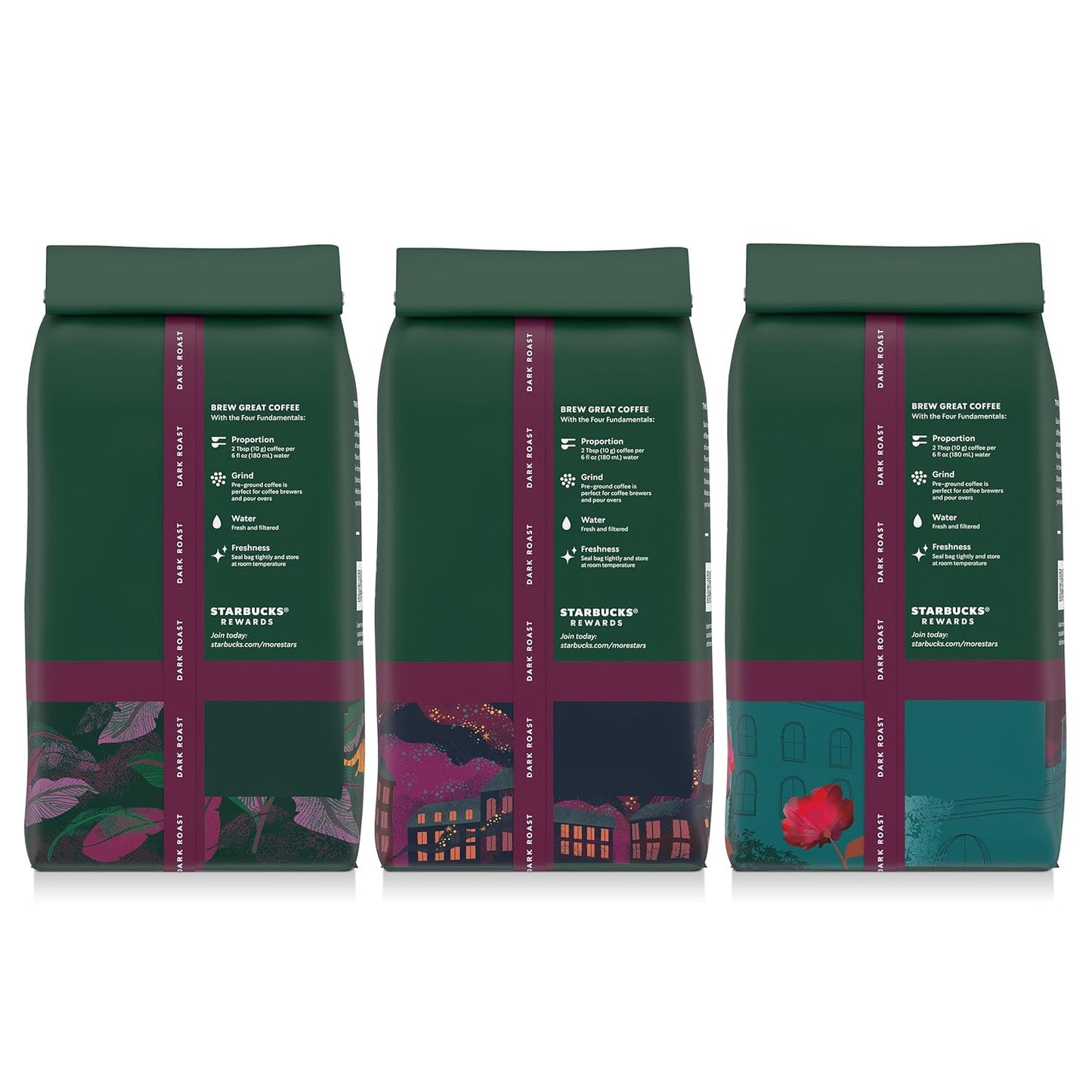 Starbucks Ground Coffee - Dark Roast Variety Pack | Three 12 oz Bags for Hot or Iced Coffee