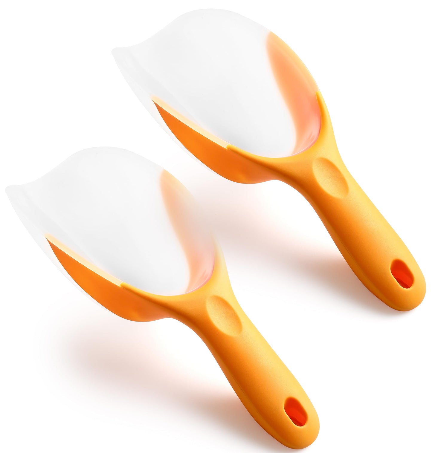Spring Chef Magnetic Ice Scoop for Freezer Bin - Contoured Translucent Plastic Scoop with Soft Grip Handle - Kitchen Scoopers for Food, Ice Machine, Pet Food, Flour - Popcorn Scooper - 2 Pack - Mango