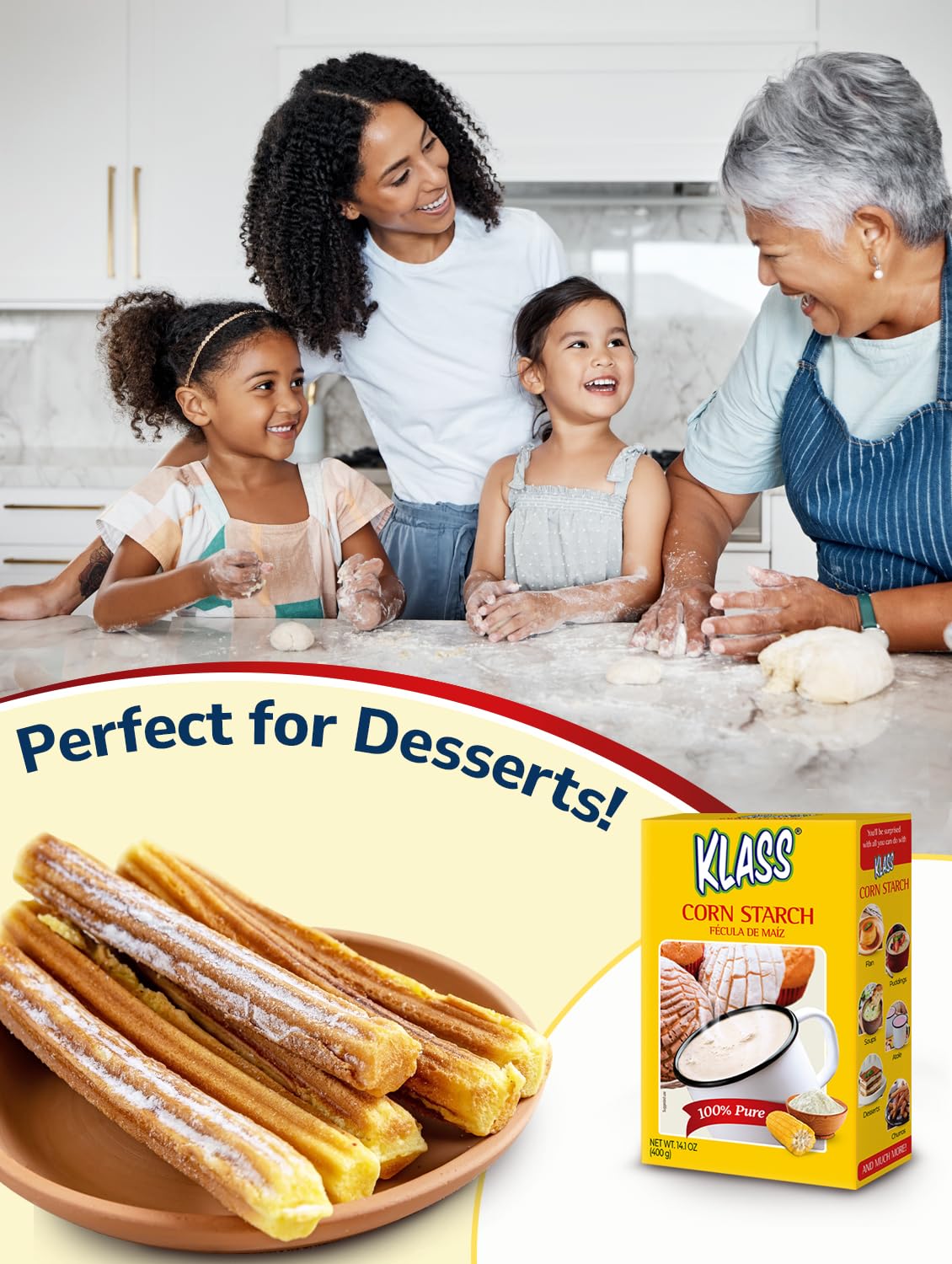 Klass Corn Starch 100% Pure 1.76 Pounds - 0% Calories 0% Total Fat & Sugar Free (28.2 Oz Pack of 2)