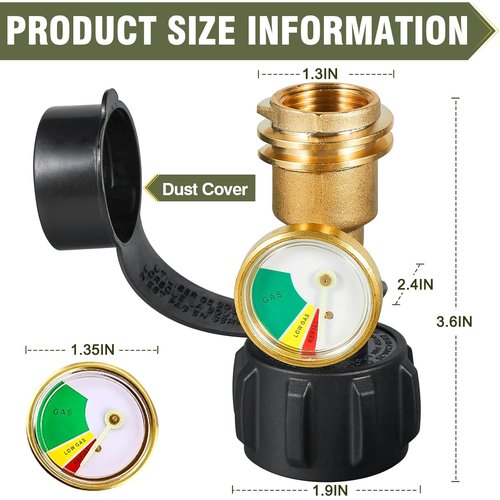 Bestfire Propane Tank Gauge with Leak Detector - Universal Level Indicator for 5-40lb Tanks | Brass Construction for BBQ Grills & Camping Stoves