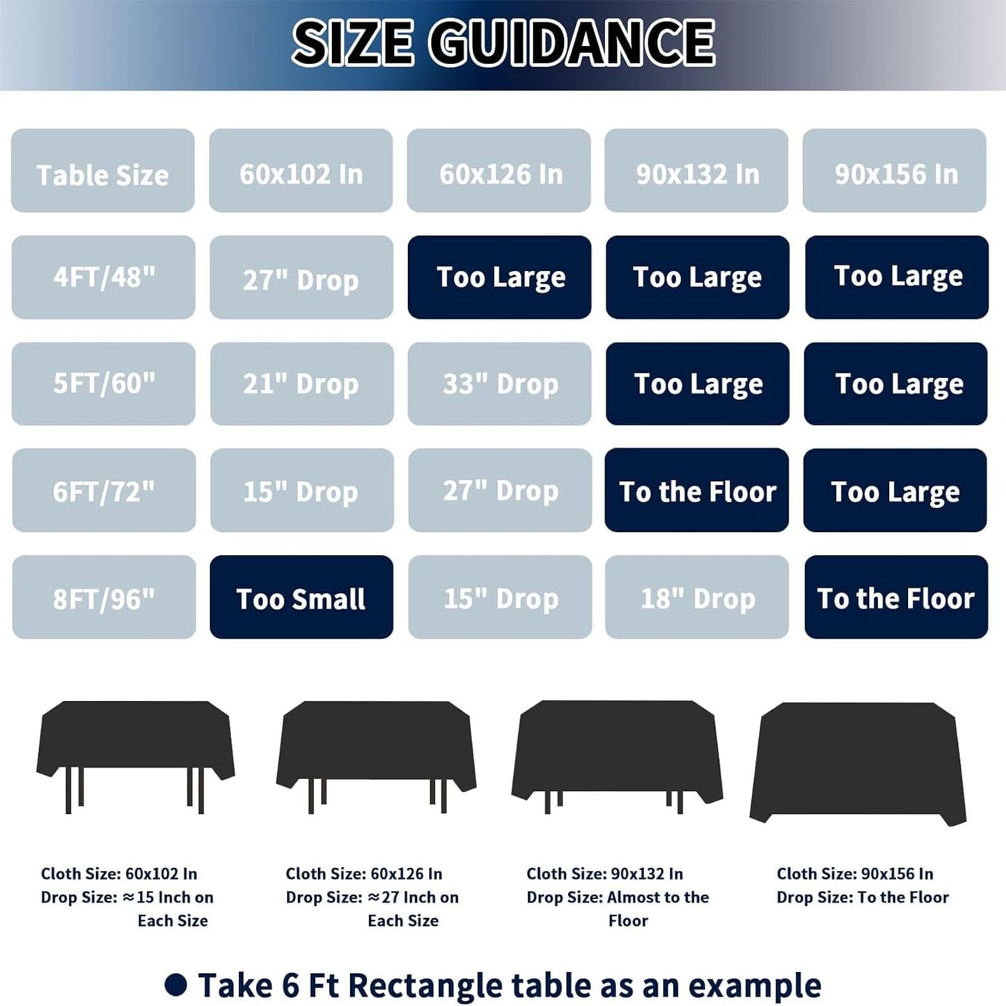 ZuGeo Polyester Rectangle Table Cloth,Table Cloths for 6 Foot Rectangle Tables,Washable Decorative Fabric Table Covers for Wedding Party,Banquet and Camping (Black, 12Pack-60×102")