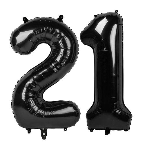 Black Number 21 Balloon 40 Inch, 21st Birthday Party Decorations for Children, Giant 21 Foil Balloon for Party Supplies
