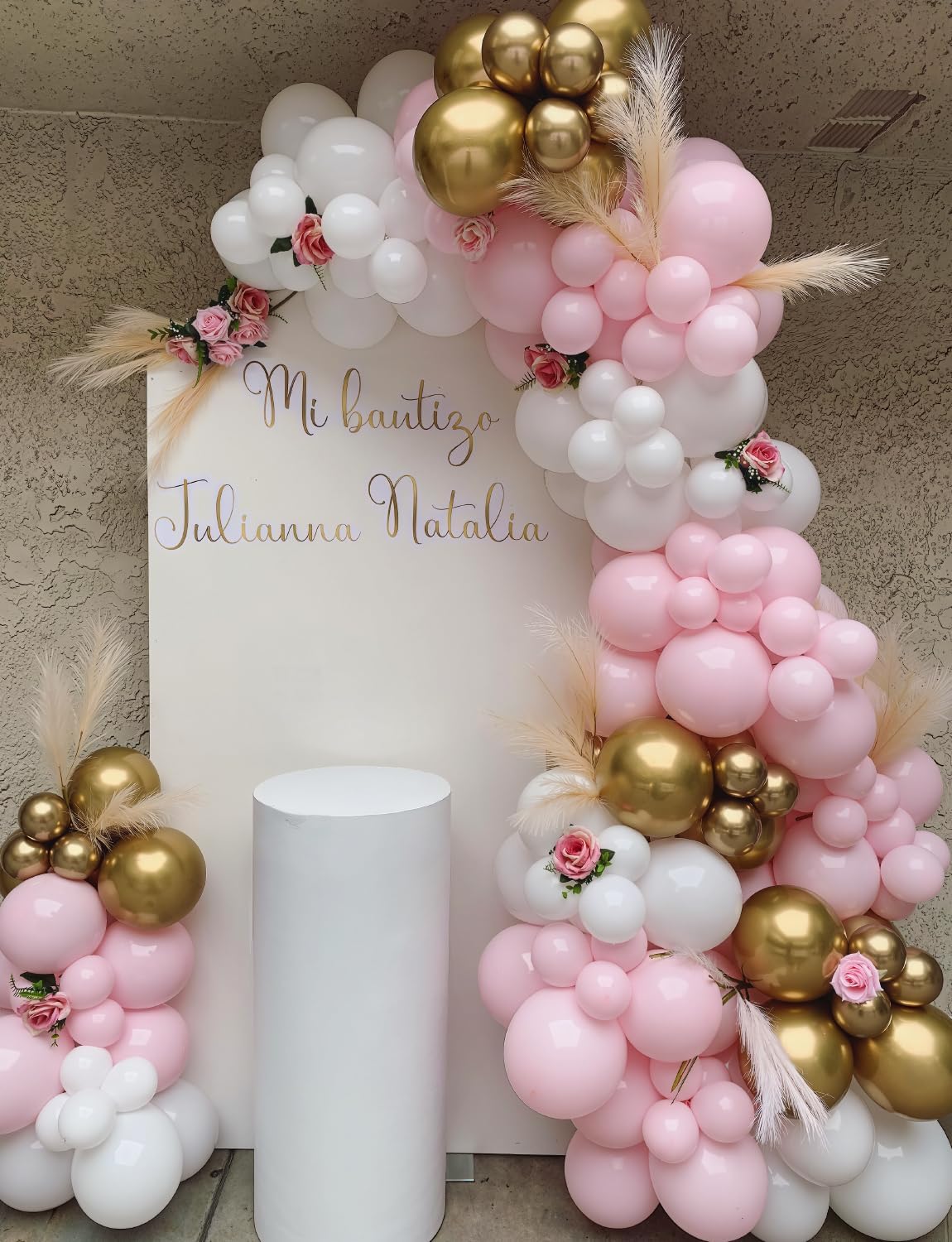 Skiennix Pink and Gold Balloon Set - 12 Inch Light Pink & White Latex Balloons with Shiny Metallic Gold Glitter for Princess Baby Shower & Birthday Party Decorations