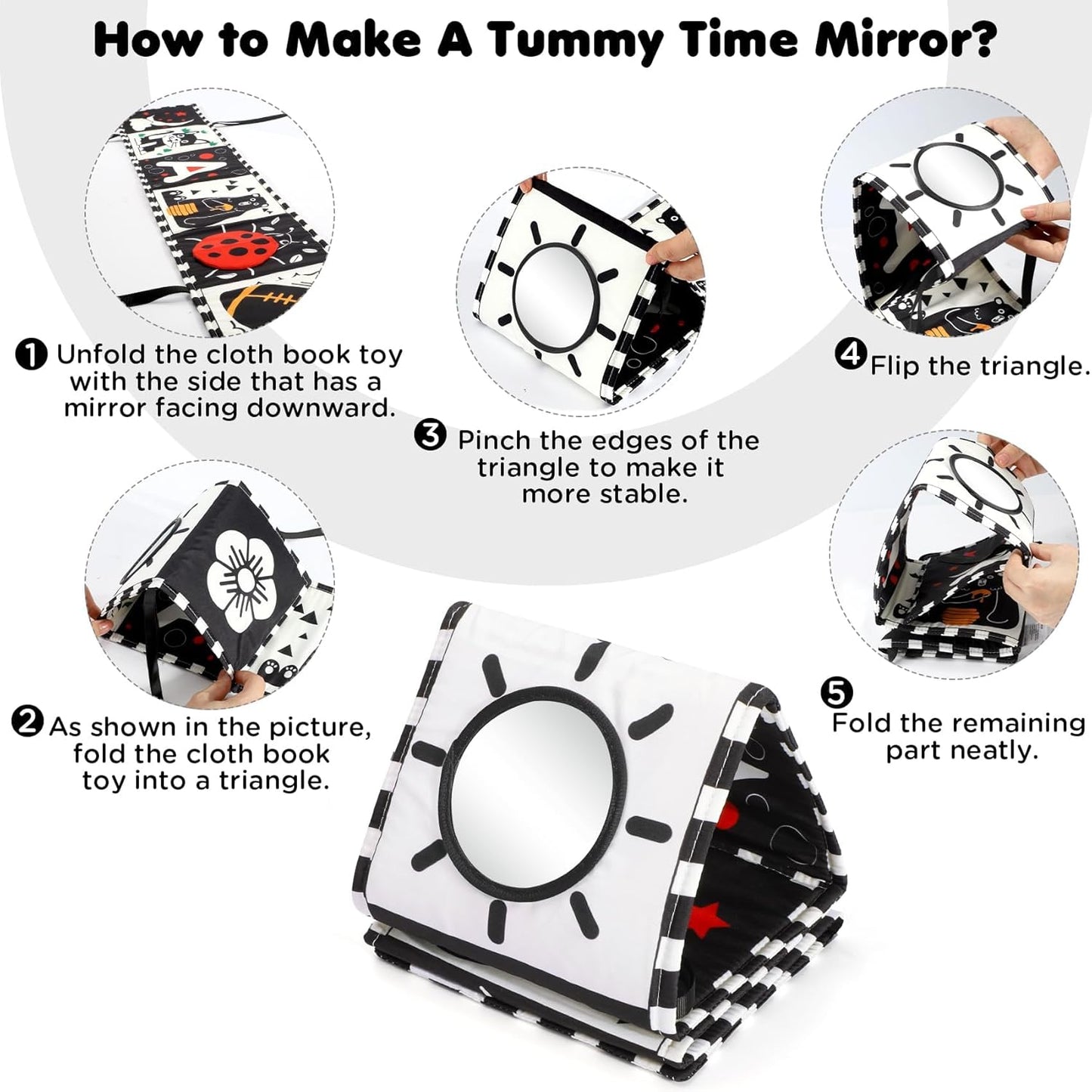 URMYWO Black and White Baby Toy - High Contrast Tummy Time Sensory Book for Newborns 0-12 Months