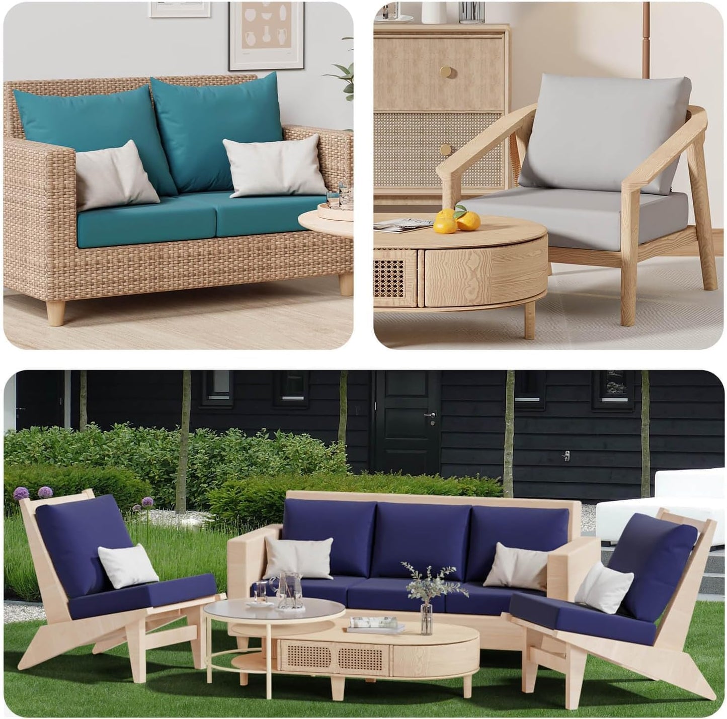 Skiennix Patio Cushion Covers - Washable Outdoor Sofa Slipcovers for Large Square Cushions - Beige - 4 Pcs