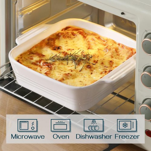 DOWAN 8x8 Ceramic Baking Dish - Square Casserole Pan with Handle for Brownies & Lasagna | 2 Quart, White