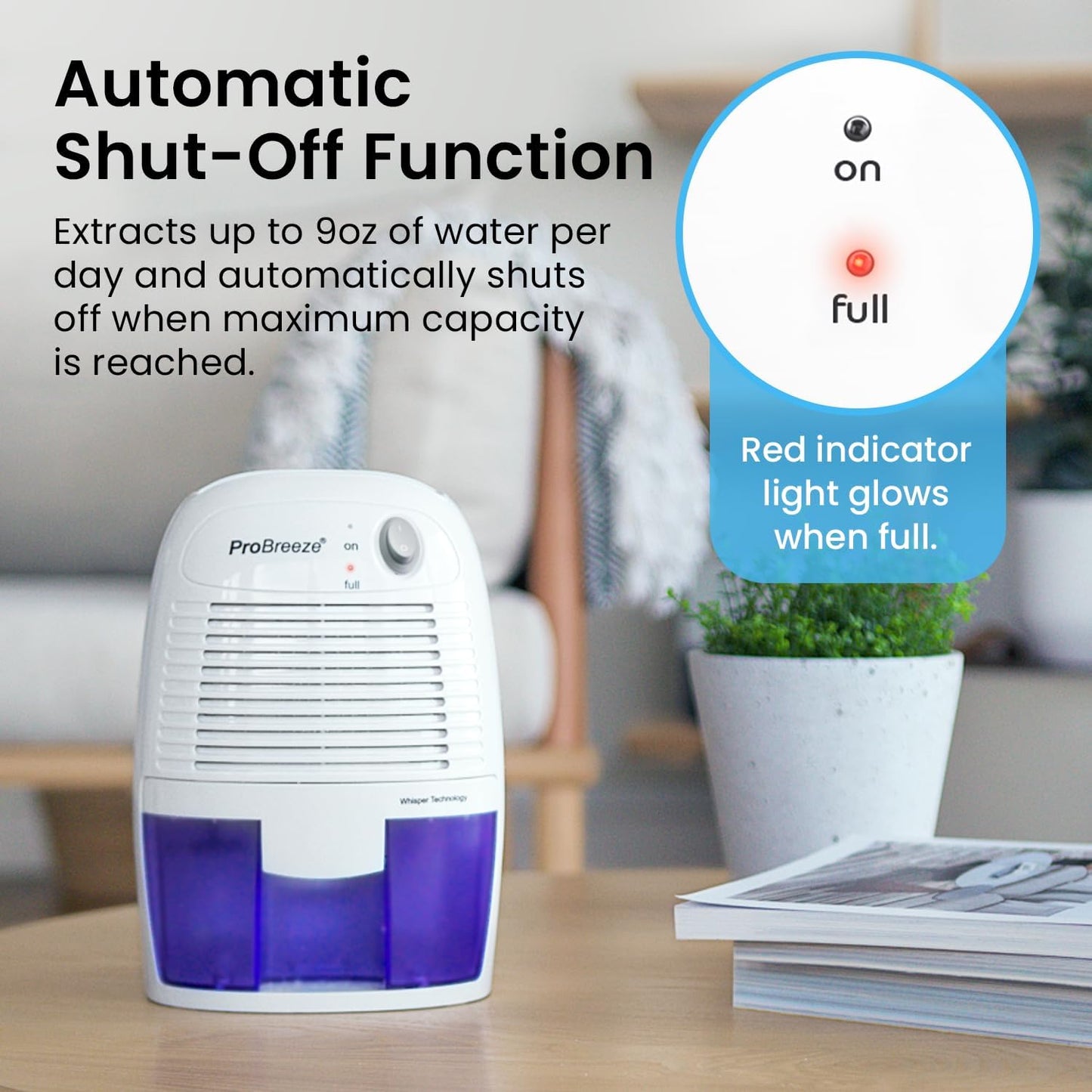 Pro Breeze Dehumidifier - Compact 16oz Portable Unit for Home, Bathroom, and Bedroom | 215 sqft Coverage