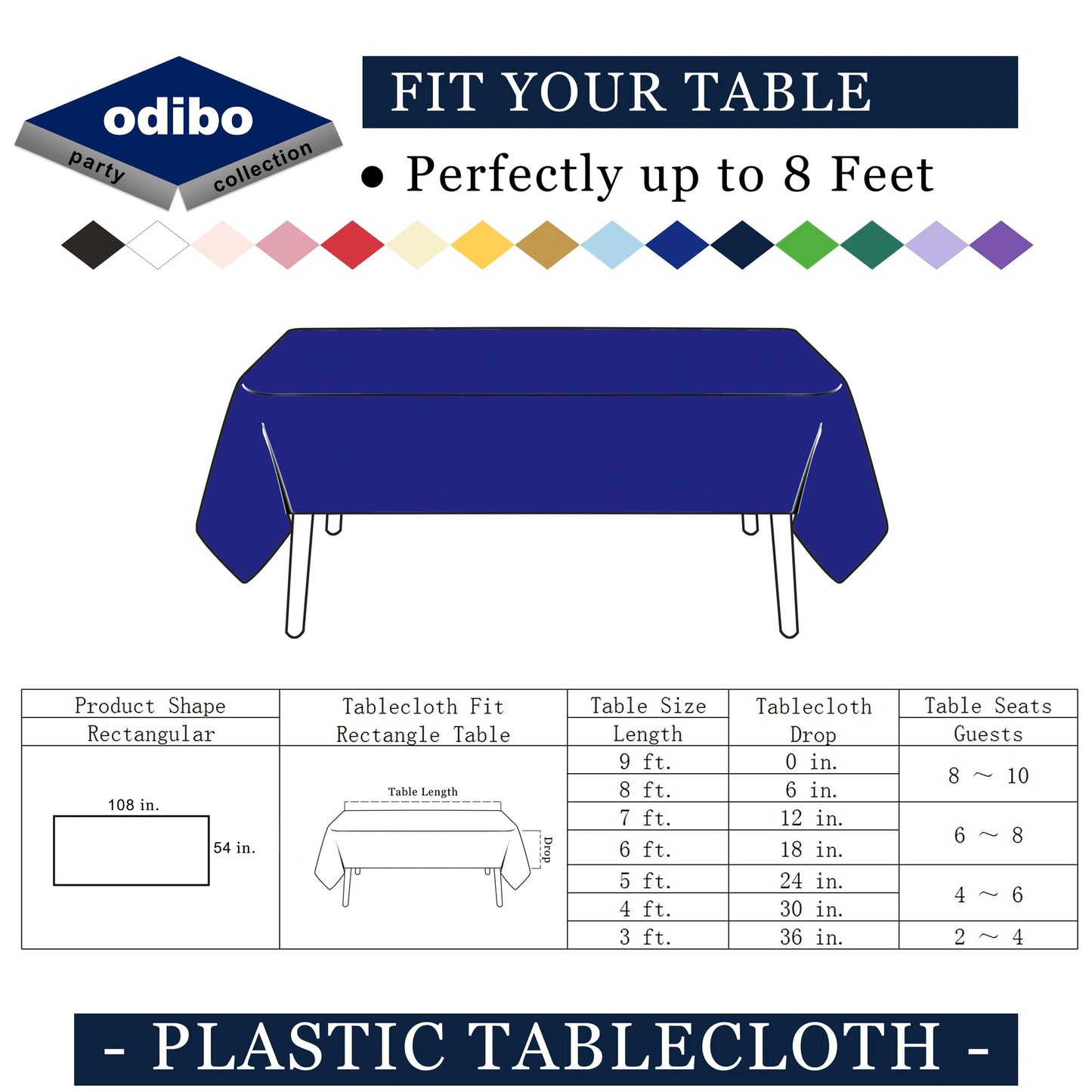 odibo Royal Blue Tablecloths Plastic 2 Pack Dark Blue Disposable Table Covers 54" x 108" Sapphire Blue Table Cloths for Parties Birthdays Weddings Holiday Banquet Fits up to 8 Foot Rectangle Tables