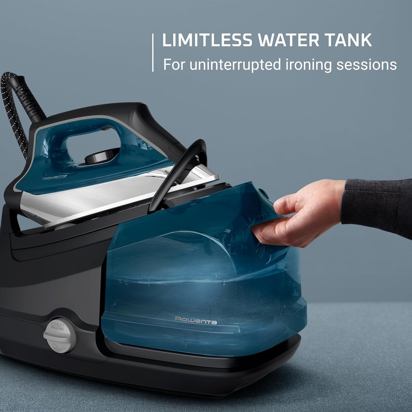 Rowenta Professional Iron Steamer - Fast Heat Up with 1.1L Removable Tank, Stainless Steel Soleplate, 1800 Watts, Blue