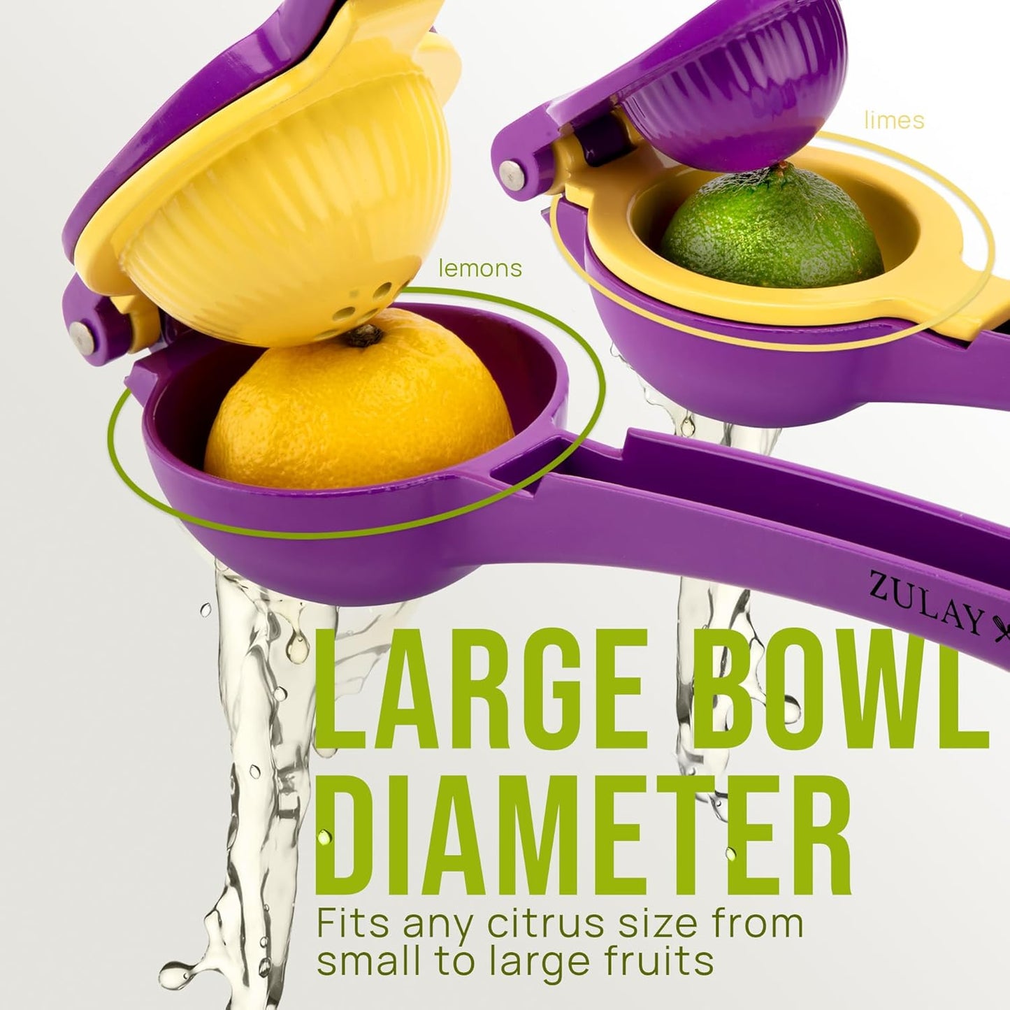 Zulay Kitchen 2-in-1 Lemon Squeezer - Sturdy Manual Juicer for Maximum Juice Extraction - Purple/Yellow