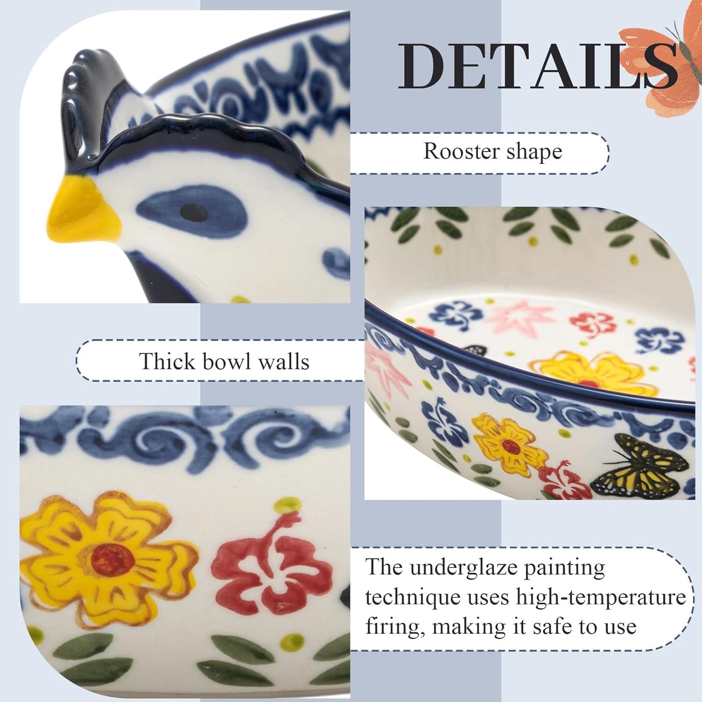 Uiifan 27 oz Ceramic Casserole Dish - Vintage Chicken Shape Bakeware | Oven & Dishwasher Safe