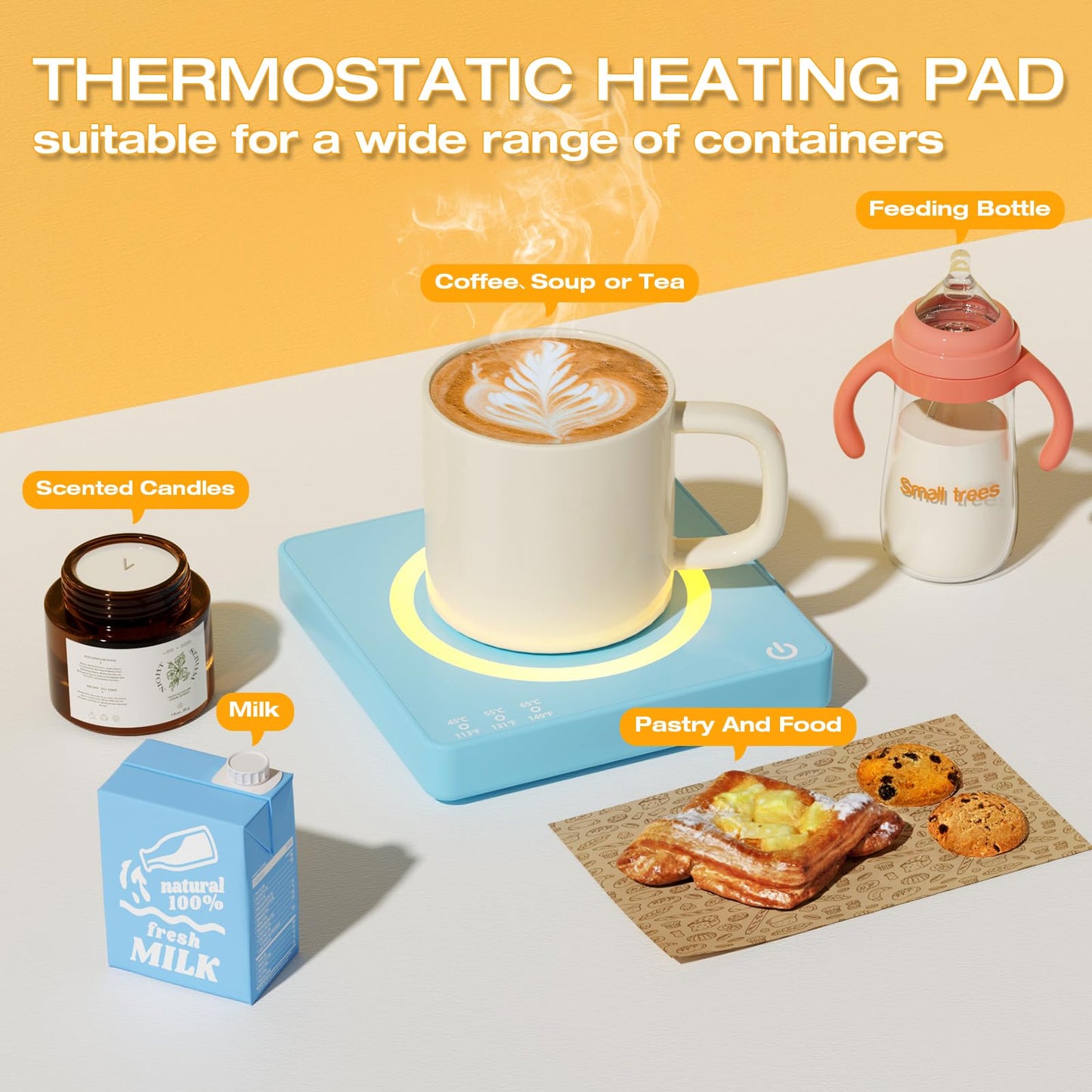 WHOLEV Coffee Mug Warmer, Smart Mug Warmer, 15W Wireless Phone Charging, 3 Heat Settings Temperature Controlled, 8H Auto Off, Candle Warmer, Safe for Heating Coffee, Beverage, Milk, Tea