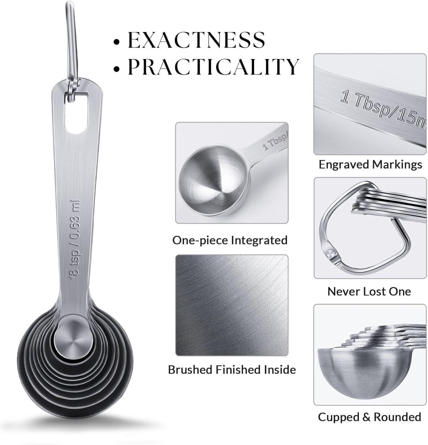 YUNNKEEY 14PCS Measuring Spoons Set, 1 tbsp, 1/2 tbsp, and 1-1/16tsp Stainless Steel Measuring Spoons for Cooking Baking Spice Jars and Liquid Ingredients