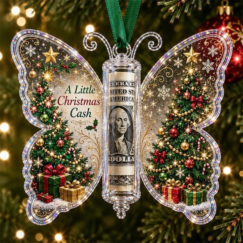 PHONORY Green Christmas Cash Gift Butterfly Ornament - Holiday Money Holder