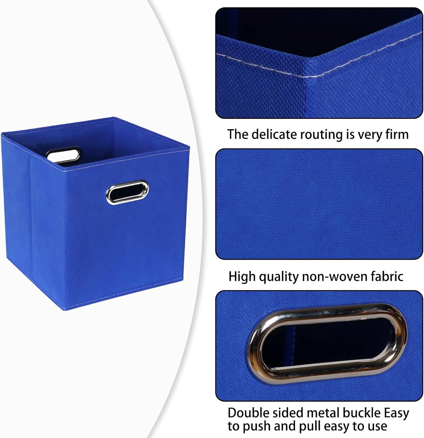 Skiennix Fabric Cube Storage Bins - Foldable Organizer with Dual Handles | Set of 6 - Dark Blue