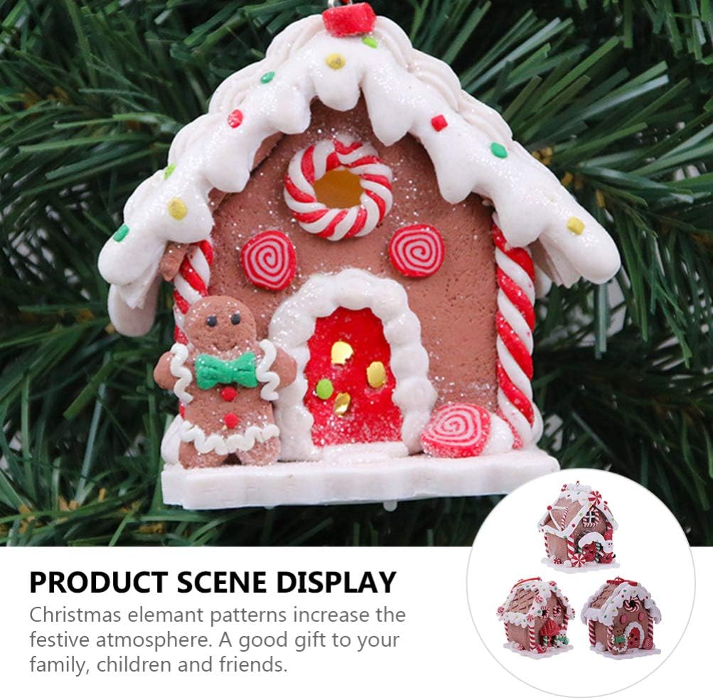 Toyvian Gingerbread House Ornaments - LED Christmas Village Decor with Santa & Snowman Figures | 3 Pcs