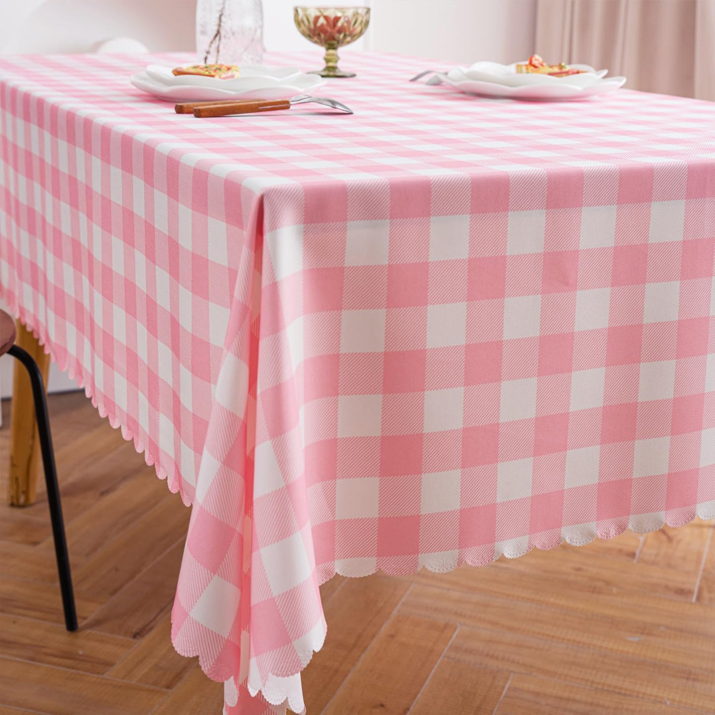 MANGATA CASA Pink Gingham Tablecloth for Rectangle Tables- Checkered Table Cloth Waterproof Kitchen & Table Linens-Polyester Buffalo Plaid Wrinkle Free Table Cover(Baby Pink 60x84in)