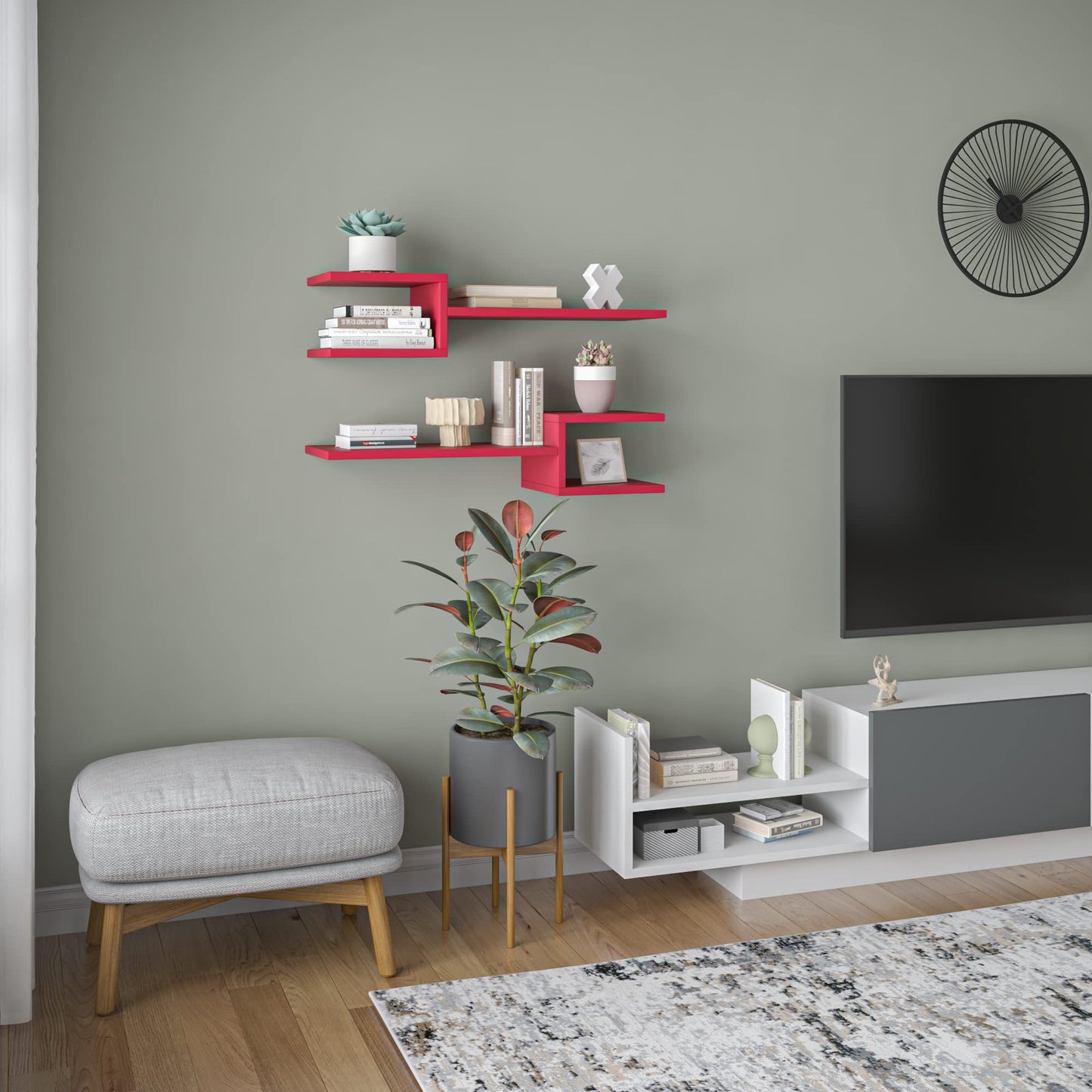 Ada Home Decor Webbs Modern Burgundy Wall Shelf 6.69'' H x 29.53'' W x 7.87'' D/Wall Storage/Shelving Unit