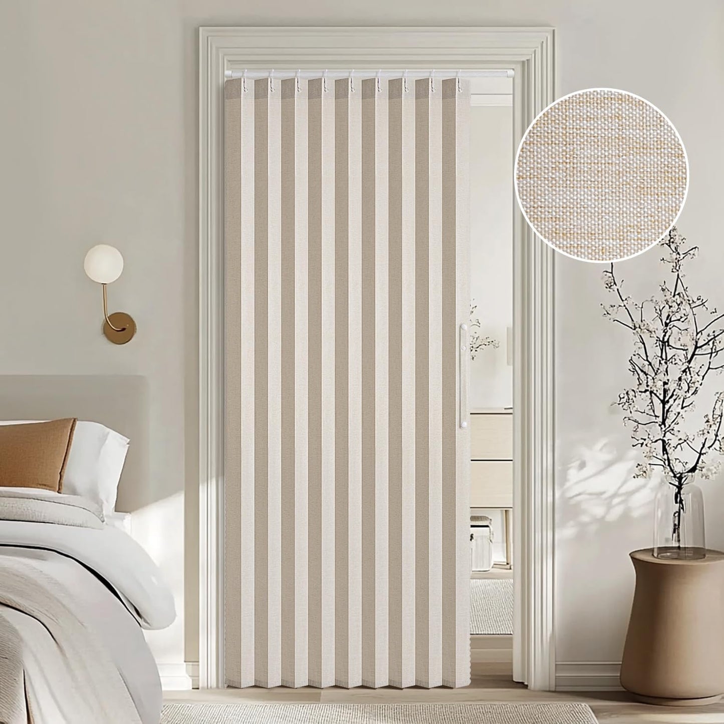 MIULEE Accordion Style Magnetic Folding Door Curtains - Cream Pleated Drapes for Room Dividers | 39" x 78" Panel