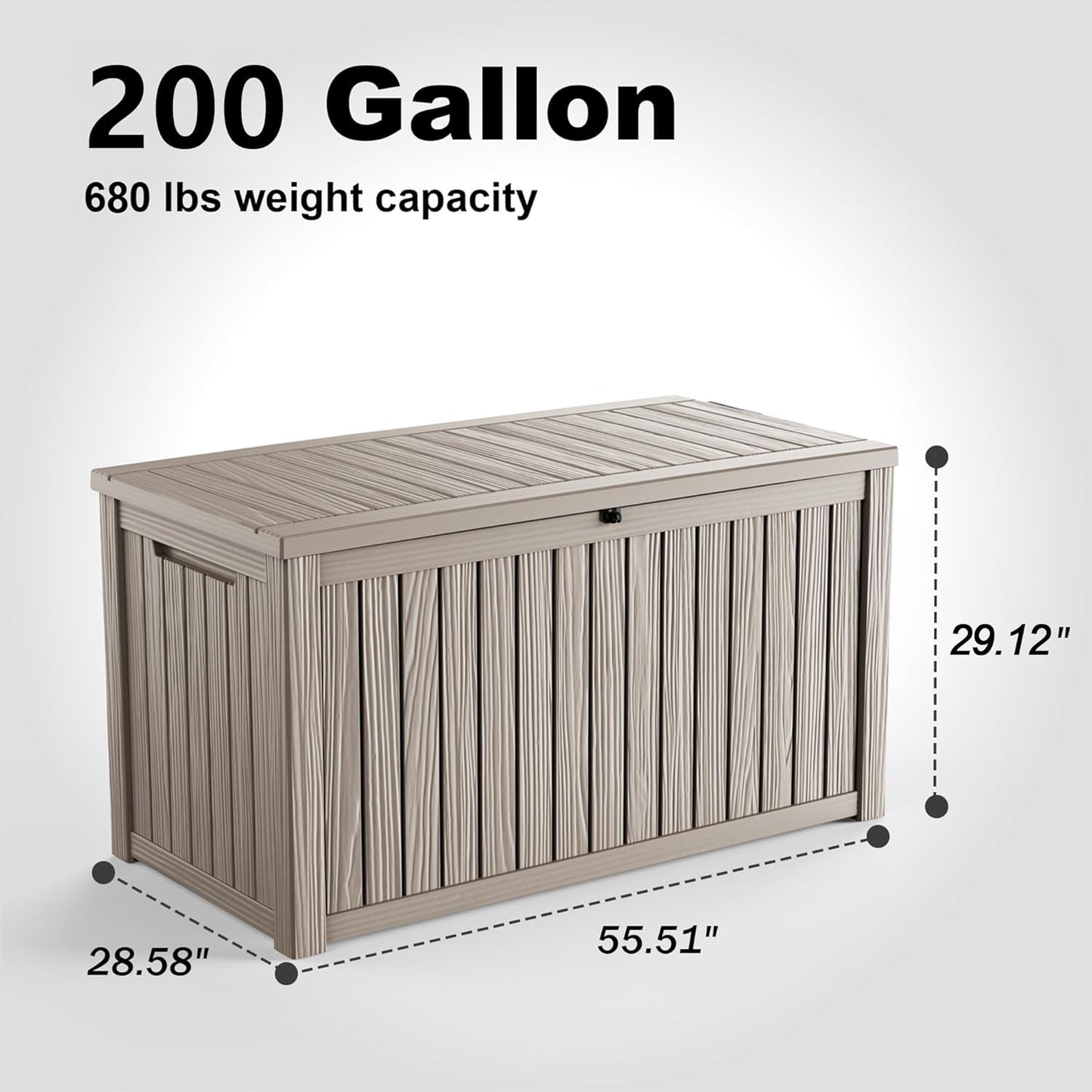 Regine Switzerland 200 Gallon Outdoor Deck Box - Lockable Waterproof Storage for Garden Tools & Cushions | Grey