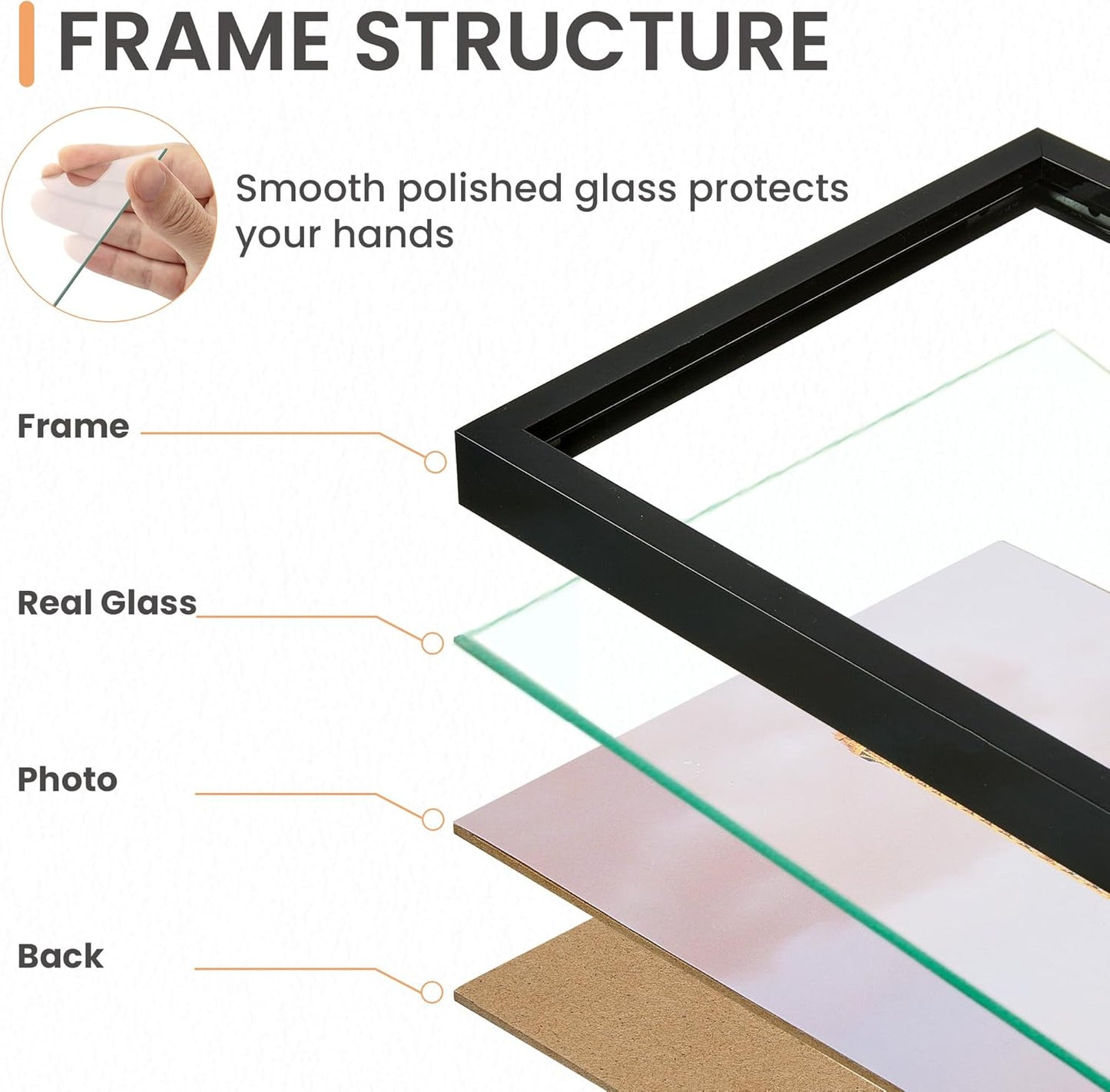 Upsimples 5x7 Picture Frame Set of 3 - High Definition Glass | Thin Border for Wall & Tabletop Display