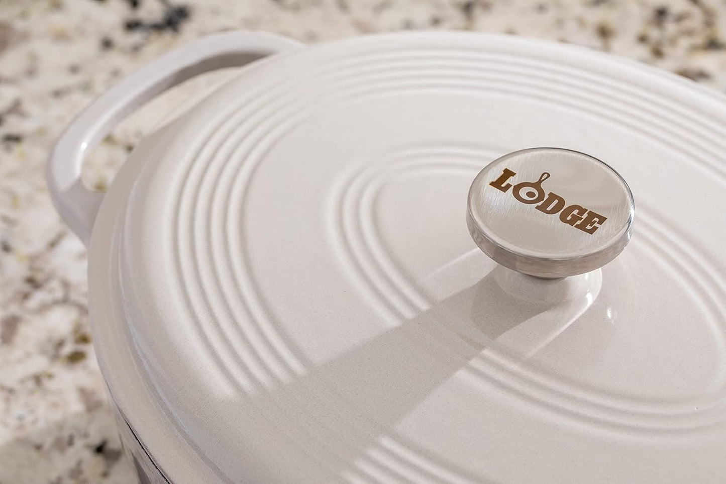 Lodge Enameled Cast Iron Oval Dutch Oven - 7 Quart with Lid & Dual Handles - Oven Safe to 500°F - Oyster White