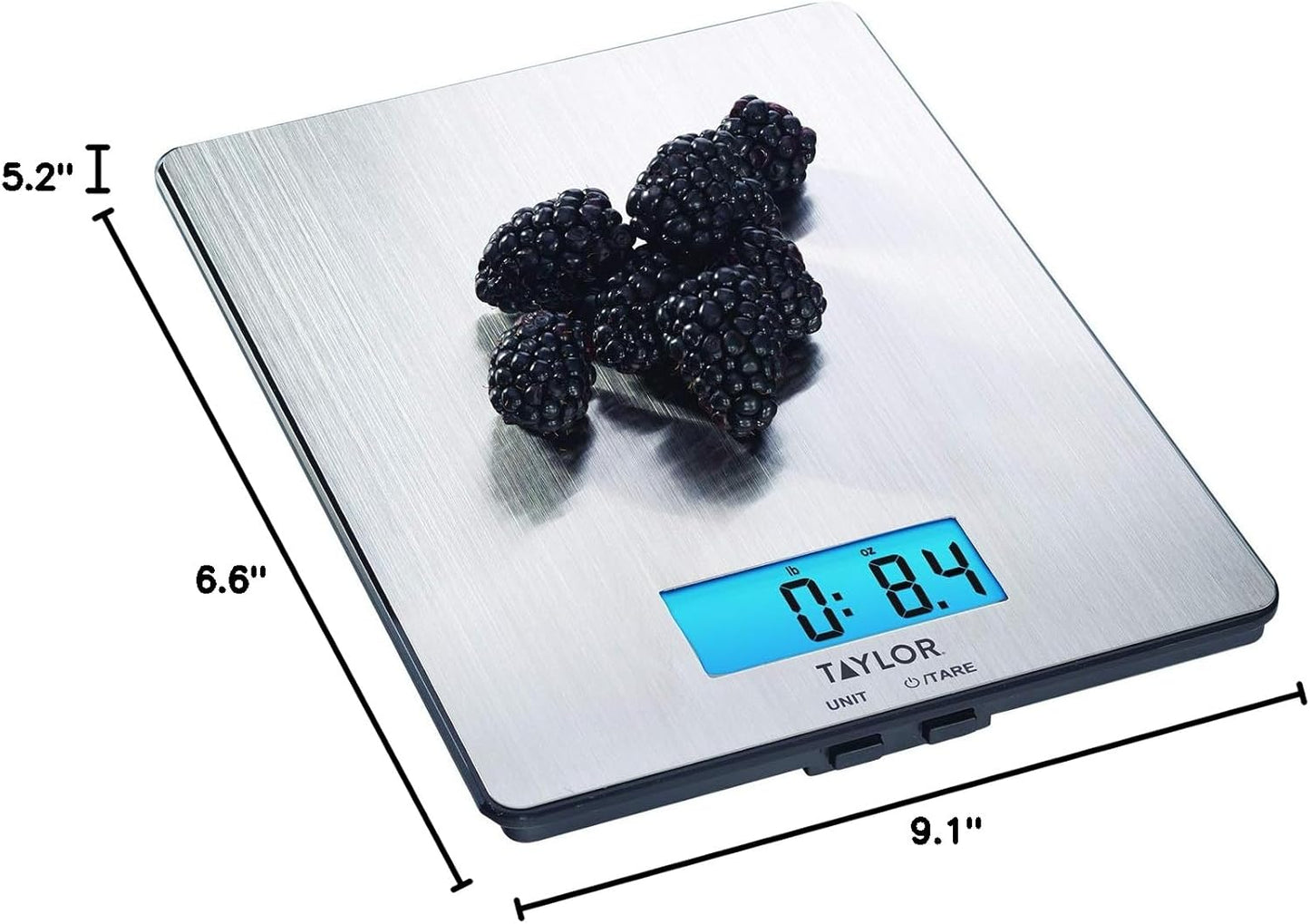 Taylor Stainless Steel Digital Kitchen Scale - Ultra-Thin Design, 11lb Capacity, Sleek Silver Finish
