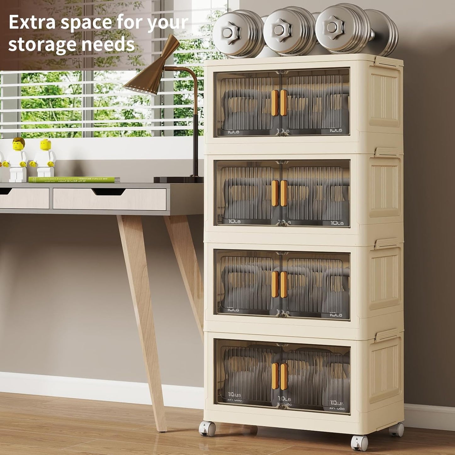 Skiennix 28 Qt Plastic Storage Bins - Collapsible Organizer with Lid & Wheels | 4-Pack for Home Organization