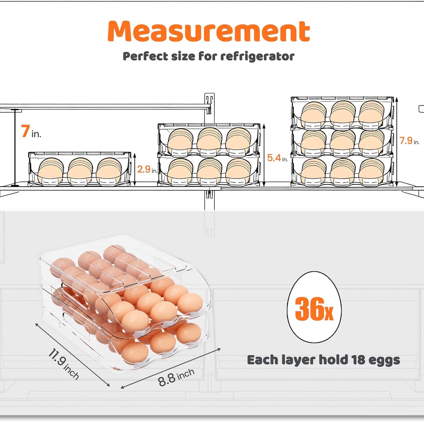 SMRCAD Egg Holder - Automatic Rolling Egg Dispenser with Silicone Bumpers & Lid | Large Capacity for Fridge