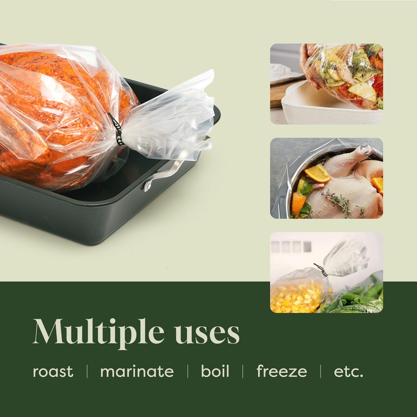 Oasier Multipurpose Turkey Oven Bags, Holds Up to 24 Pounds, 10 Count, Large Turkey Size 19" x 23.5", Oven Cooking Bags for Roasting, Baking, Preserving, Harvest Storage, Odor Proof