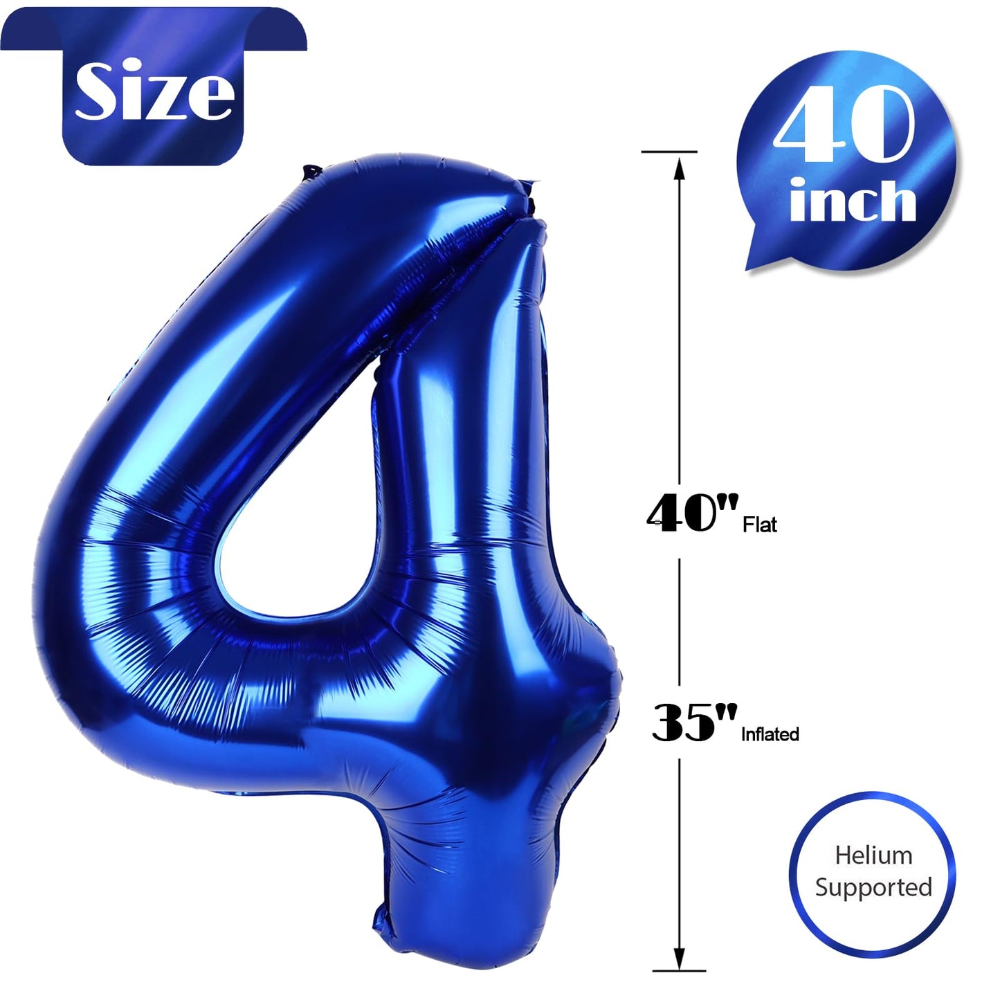 Night Blue Number 4 Balloon 40 Inch, 4th Birthday Party Decorations for Children, Giant 4 Foil Balloon for Party Supplies