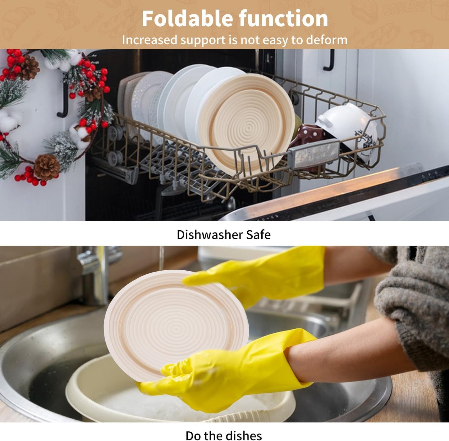 Skiennix Silicone Banneton Bread Proofing Baskets - 10" Oval & 9" Round Non-Stick Dough Bowls | BPA-Free Sourdough Baking Supplies