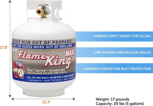 Flame King 20 lb Steel Propane Tank Cylinder - OPD Valve & Built-in Gauge for Safety