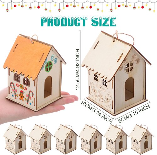 DoubleFill 36 Pcs Wooden Gingerbread House Craft Kit - DIY 3D Xmas Village for Kids, Perfect Winter Art Gift
