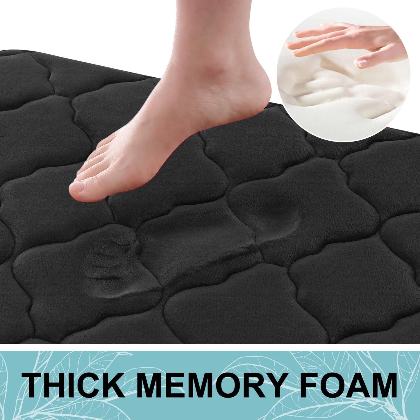 OLANLY Memory Foam Bath Mat Rug - Ultra Soft, Absorbent & Non-Slip | 24x16 Black Bathroom Carpet